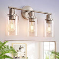DLLT 3-Light Bathroom Light Fixtures: Nickel Modern Vanity Lights with E26 Bulbs - Clear Glass Shade Bathroom Wall Lamp for Mirror Kitchen Living Room Hallway Cabinet Porch