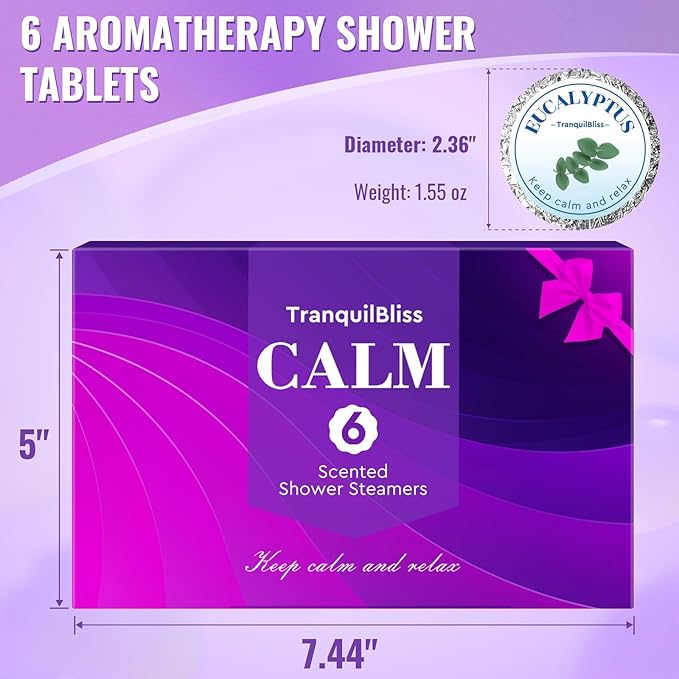 TranquilBliss Shower Steamers, 6 Pack Shower Tablets with Natural Fragrance, Self Care & Relaxation, Mother's Day, Individually Packaged, Valentine's Day Shower Steamers for Women