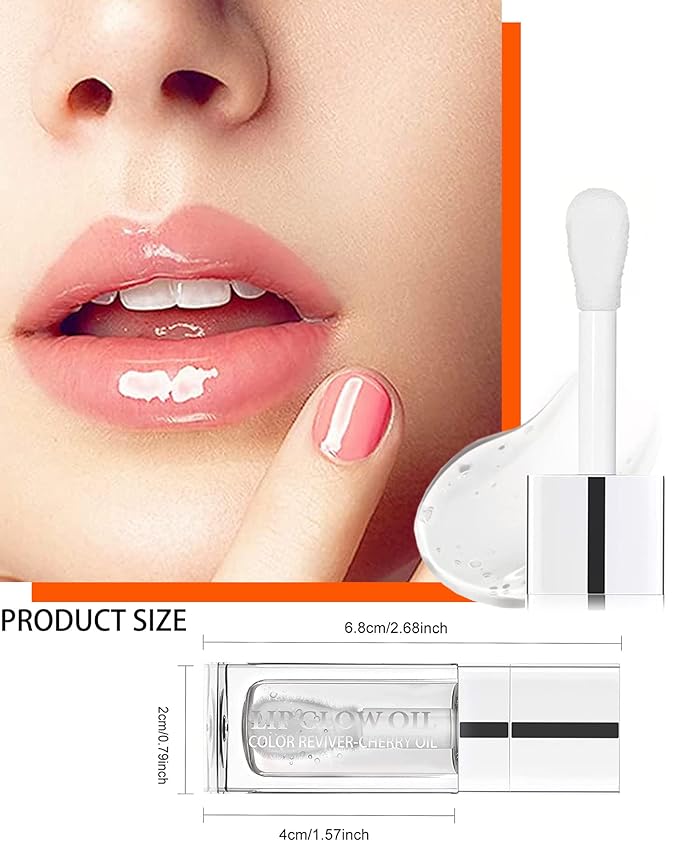 Plumping Lip Glow Oil, Hydrating Tinted Lip Oil Gloss, Transparent Toot Lip Oil, Long Lasting Lip Balm Moisturizing Glow Oil Fresh Texture,Christmas Makeup Gift, Lip Tint Lip Care Product-#0000