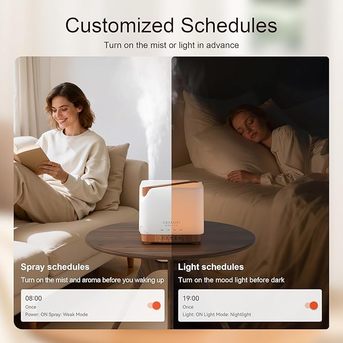 ASAKUKI Essential Oil Diffuser for Home, Smart WiFi 700 ml Humidifier, Connect with Alexa and Google Home, Phone App & Voice Control, Customized Schedule Timers and LED Light, Gift for Mom - Yellow