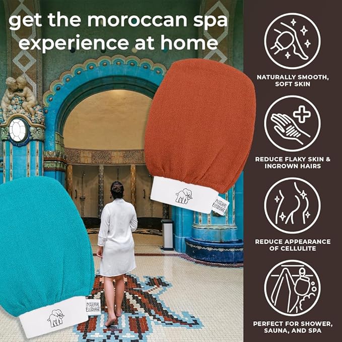Natural Elephant Exfoliating Hammam Glove - Face and Body Exfoliator Mitt (Chocolate Brown (Pack of 3))