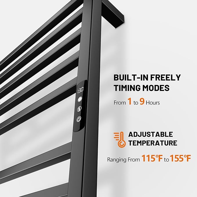 Poloma Wall Mounted & Freestanding Towel Warmer Rack for Bathrooms, Electric Heated Towel Rack Heater, Stainless Steel, Matt Black.