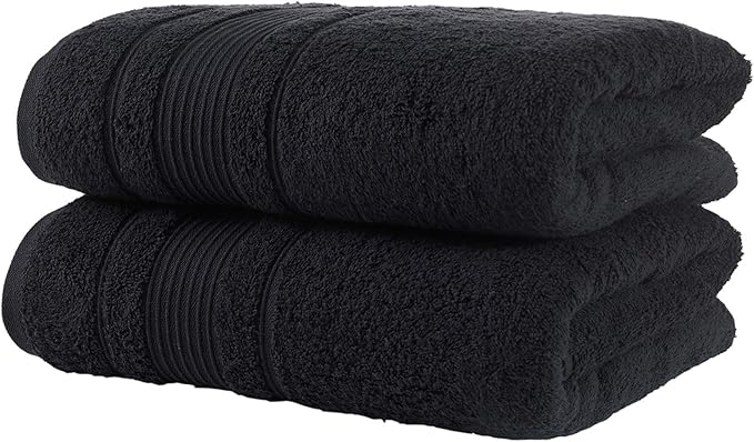 Personalize Your Towels with Custom Embroidery: Names, Monograms, and Initials. Perfect for Bathroom, Spa, Gym, Shower, Kids, Adults, Pool, Travel, Gifts, 2-Piece Bath Towels Set - Black