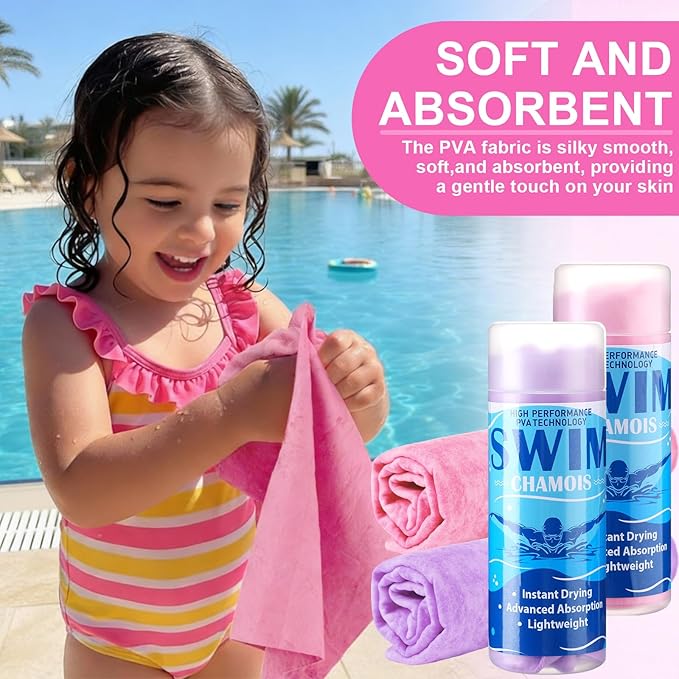 SmoothNovelty 2 Pack Swim Chamois Towel Water Absorbent Quick Dry Towel Shammy Chamois Cloth for Swimming Car Drying Diving Water Sports Beach Shower Pool Swimmer Gift