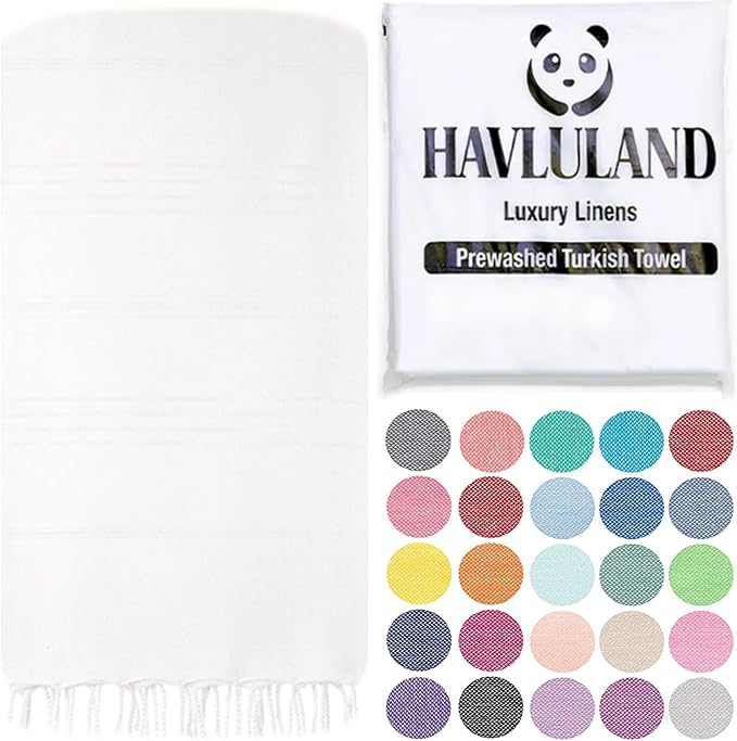 HAVLULAND Turkish Beach Towels, Oversized 40"x72" Turkish Bath Towel, Highly Absorbent Quick Dry Sand Free Beach Towels for Beach Pool Spa Gym Yoga Travel Camping Picnic Blanket - White