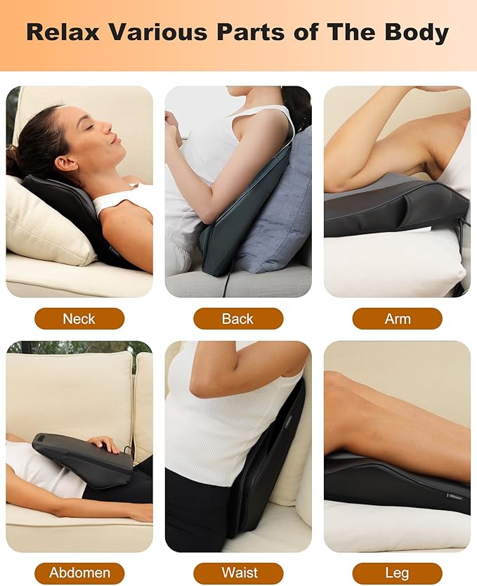 Snailax Shiatsu Back Massager with Heat Vibration, Rechargeable Cordless Neck Back Massager for Pain Relief Deep Tissue, 4D Deep Kneading Back Massage Pillow, Gifts for Mom Dad-Home Office Use