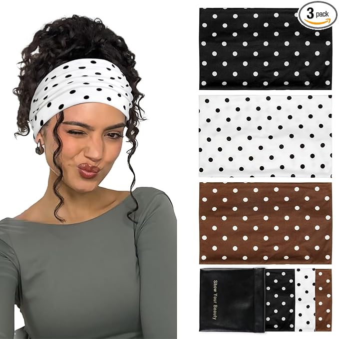 Huachi Polka Dot Headbands for Women Non Slip, Thick Womens Wide Headbands Cute Hairbands Boho Vintage Fashion Hair Accessories for Beach Vacation