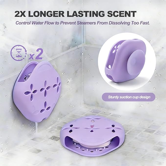 Silicone Shower Steamer Holder with Suction Cup - 3.28" Aromatherapy Steamer Tray for Shower Wall & Floor - Draining Soap Dish & Bath Bomb Hanger for Bathroom, Bedroom & Living Room - Easy Clean