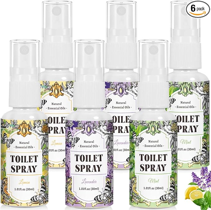 STRN Toilet Spray, 6-Pack Lemon, Mint & Lavender Natural Scent, Portable Instant Odor Deodorizer for Home, Bedroom, Travel Size