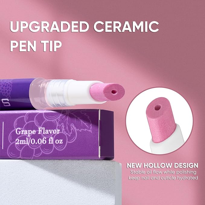 Ceramic Cuticle Pusher & Oil Pen + Cuticle Remover Gel – Gentle Nail Care Kit, 2ml Scent-Grape Nourishing Oil, 1 fl. oz with Jojoba Oil & Vitamin E for Dry, Damaged Nails (Grape3.0&Gel)