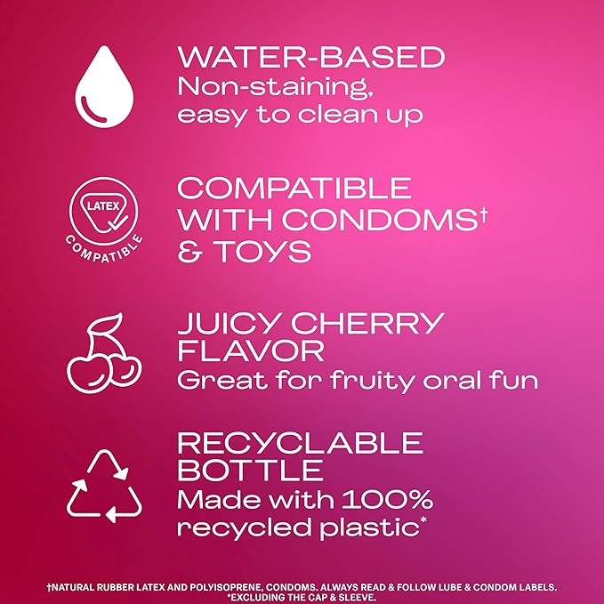 Durex Water Based Lube for Sex, Cherry Flavored, Anal & Sex Lube for Women & Men, Personal Lubricant for Oral & Anal,Lubricant & Toy Lube, 3.38 fl oz