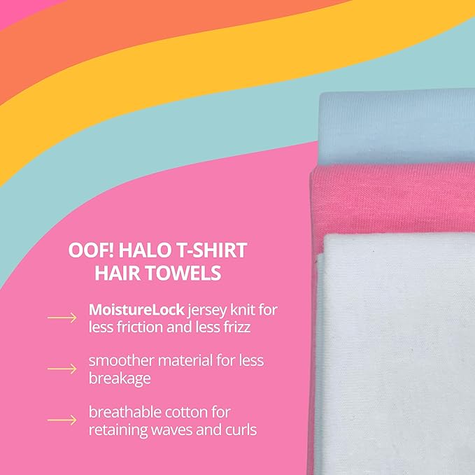 OOF! Halo T-Shirt Hair Towel | 100% Cotton Jersey Knit w/MoistureLock | No Microfiber | Reduce Cuticle Friction, Frizz & Breakage | Plopping Towel for Curly Hair | All Hair Types (Black)