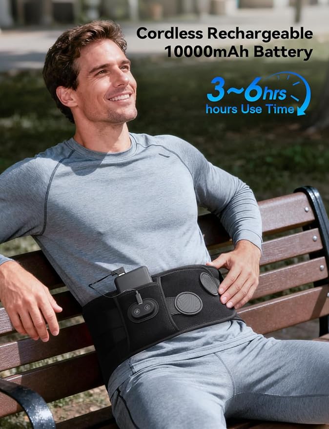 10000mAh Cordless Heating Pad with Massager for Back Pain Relief, 40-57" Lower Back Massager with 3 Heat &Timer, 5 Vibration Portable Heating Pad for Cramps, Birthday Gift for Women Men Mother Father