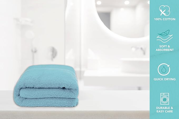 Medium Bath Towels Pack of 6 – 24x48 Inches – Soft, Quick Dry & Highly Absorbent – 100% Cotton Towels for Bathroom, Spa, Gym & Hotel – Aqua Blue