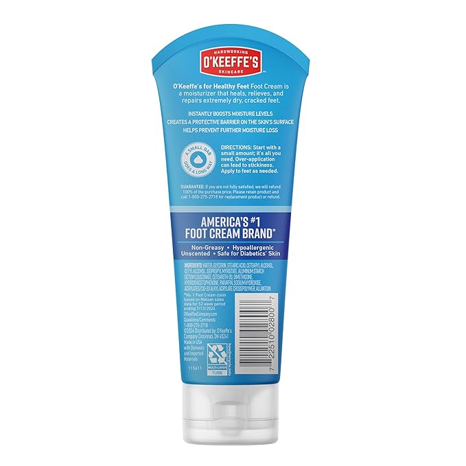 O'Keeffe's for Healthy Feet Foot Cream - 3 oz Tube (2 Pack) - Guaranteed Relief for Extremely Cracked, Dry Feet, Repairing Skincare, Instantly Boosts and Retains Moisture Levels