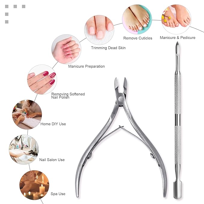 6Pcs Cuticle Clipper with Cuticle Pusher Set, Professional Stainless Steel Dead Skin Cutter, Nail Cuticle Remover Manicure Pedicure Tool Set for Fingernails and Toenails
