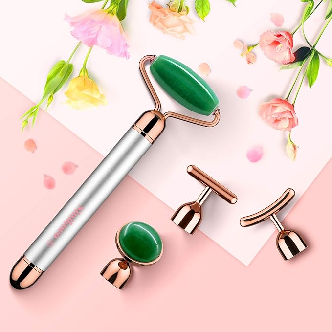 Face Roller Natural Jade Roller for Face - 4 in 1 Facial Beauty Roller Skin Care Tools, Sinikoro Facial Roller Massager for Face, Eyes, Neck, Body Muscle Relaxing