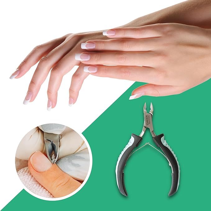 Cuticle Trimmer with Non-Slip Grip Handle Professional Stainless Steel Cuticle Cutter Sharp Blades Double Spring Cuticle Nippers for Nail Care Pedicure Manicure Nail Tools (Green-Black)