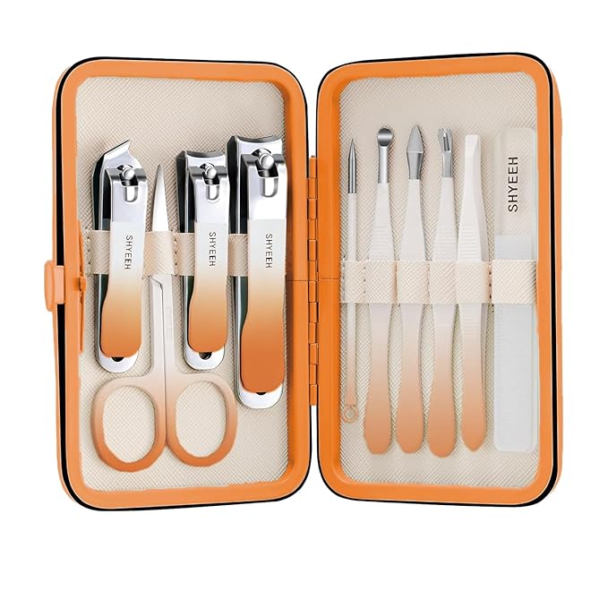 Manicure Set, 10 pcs High-Carbon Steel Nail Clippers Set, Portable Mini Manicure and Pedicure Kit, Travel Grooming Nail Kit with Leather Bag for Men and Women