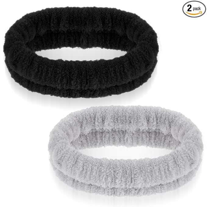 2Pcs Spa Headband, Make Up Headband Hair Headband for Face Washing Hair Bands Men Absorbent Elastic Skin Care Head Band Wrap for Women Yoga Sports Shower Exercise
