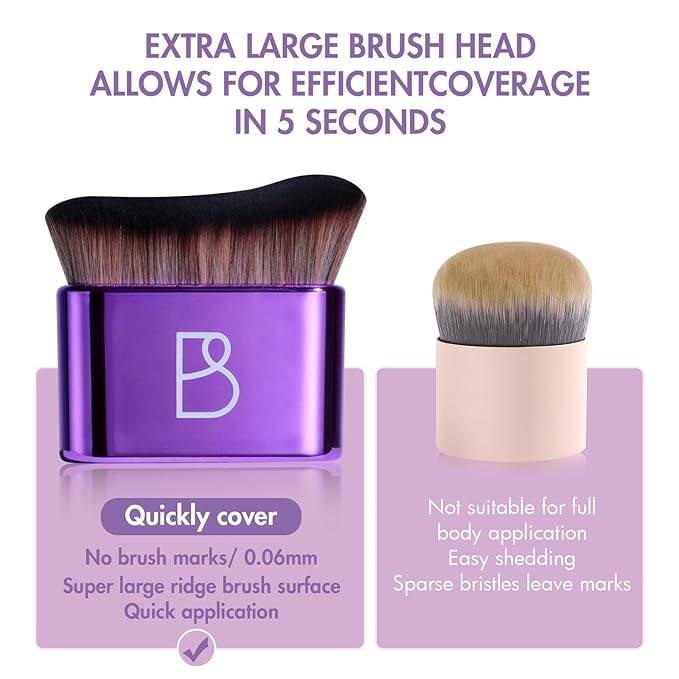 BS-MALL Self Tanning Body Brush Makeup Brushes Set of 2 – Multi-Purpose Body Brush & Ultra-Soft Synthetic Bristles, Perfect for Face & Body Application & Travel & Daily Use (Bright Purple)
