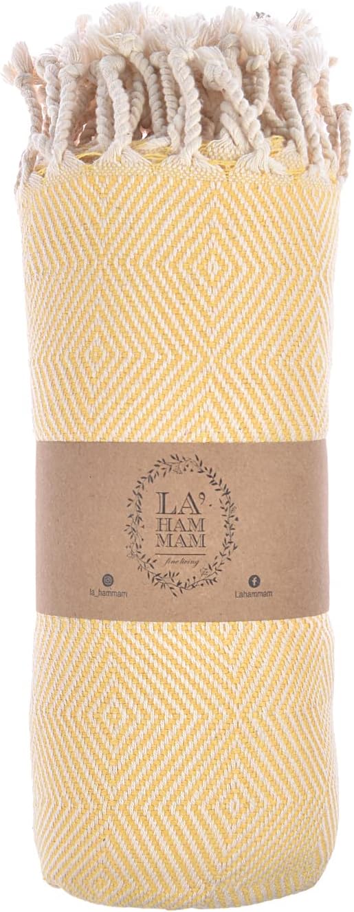 Personalized Embroidered Beach Towel | Throw Blanket, Easy Carry, Sand Free, Highly Absorbent, Quick Dry, Turkish Towels for Travel Camping Bath Sauna Beach Gym Pool Yoga SPA by Lahammam, Asia, Yellow