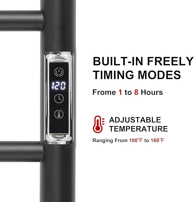 Heated Towel Racks for Bathroom, Wall Mounted Electric Towel Warmer Racks with Timer & Temperature Control, 10 Bar Stainless Steel Towel Heater for Bathroom, Black, Plug-in
