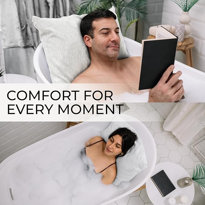 Luxury Bath Pillow for Tub - Thick and Comfortable Bathtub Pillow Support for Head and Neck and Back - Washable Quick-Drying Bath Pillows - Bath Cushion for Home Spa - Fits Any Bathtub - White