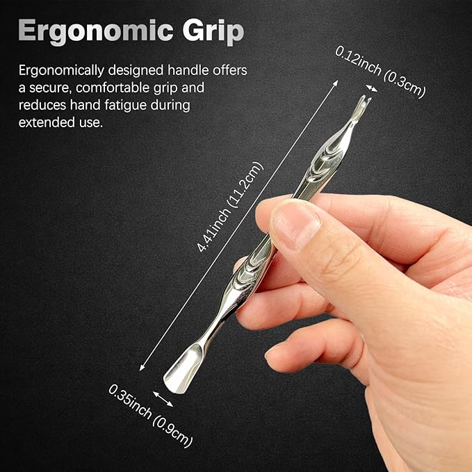 Stainless Steel 2-in-1 Cuticle Pusher with Fork, U-Shaped Cuticle Trimmer Tool for Manicure and Pedicure Care