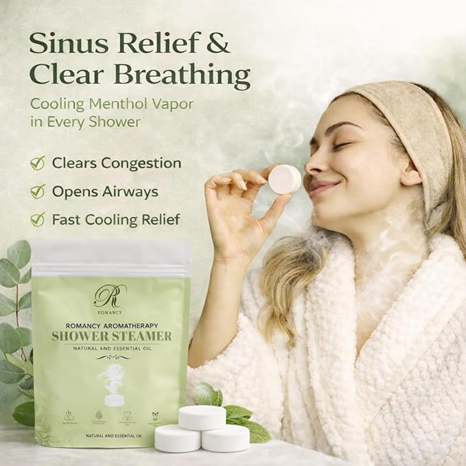 Shower Steamers Aromatherapy 10 Pack – Sinus Relief & Congestion Vapor Tablets with Menthol, Eucalyptus & Mint – Strong Scent Shower Bombs, Cold & Flu Support, Stress Relief, Gift Set for Women & Men