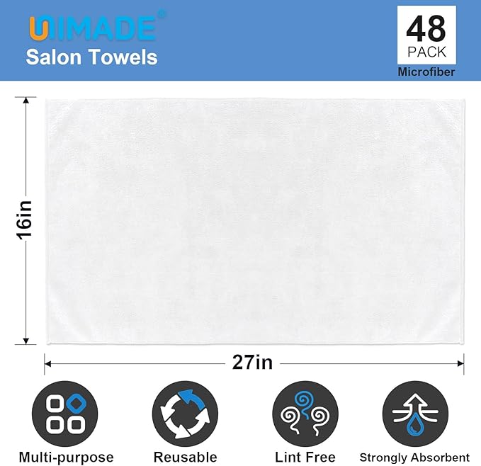 UNIMADE 48 Pack Hand Towels Set - Highly Absorbent and Quick Drying Microfiber Gym Towels, Premium Wash Cloths for Bathroom, Salon, Gym, Shower, Hotel, and Spa - 16x27 inch (White)