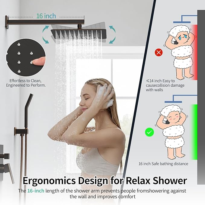 SR SUN RISE ORB Square Rainfall Shower Head and Handle Set, Wall Mounted Shower Fixtures, Metal Shower Faucet Trim Repair Kits (With Shower Valve) 10 Inches