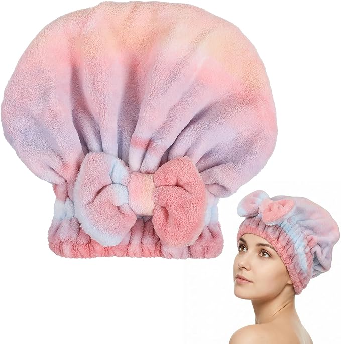 Xinjoduz Absorbent Hair Towel Wrap, Microfiber Hair Towel Wrap for Women, Quick-Drying Hairs Turban Towels, Soft Hairs Drying Cap for Wet, Pink
