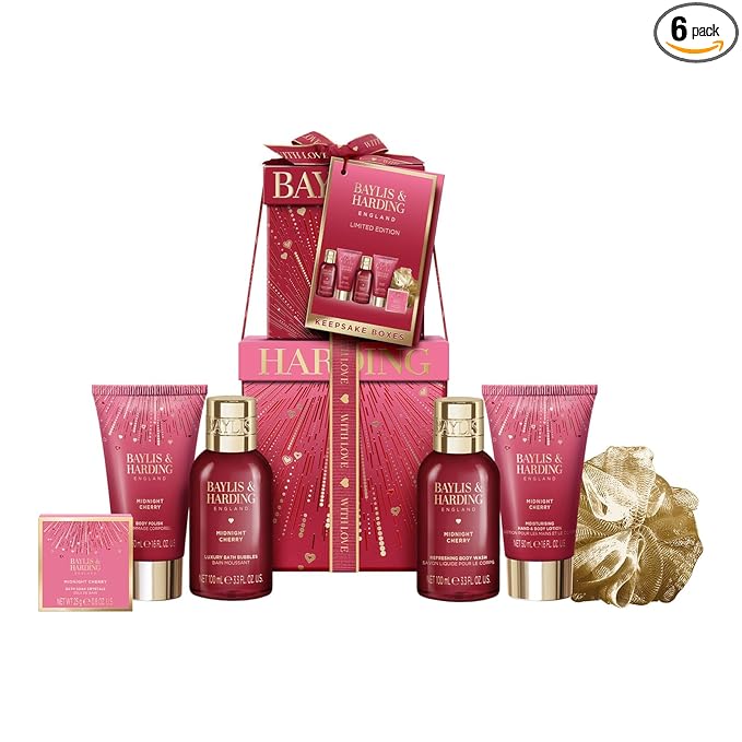 Baylis & Harding Midnight Cherry Luxury Pamper Present Gift Set - Vegan Friendly
