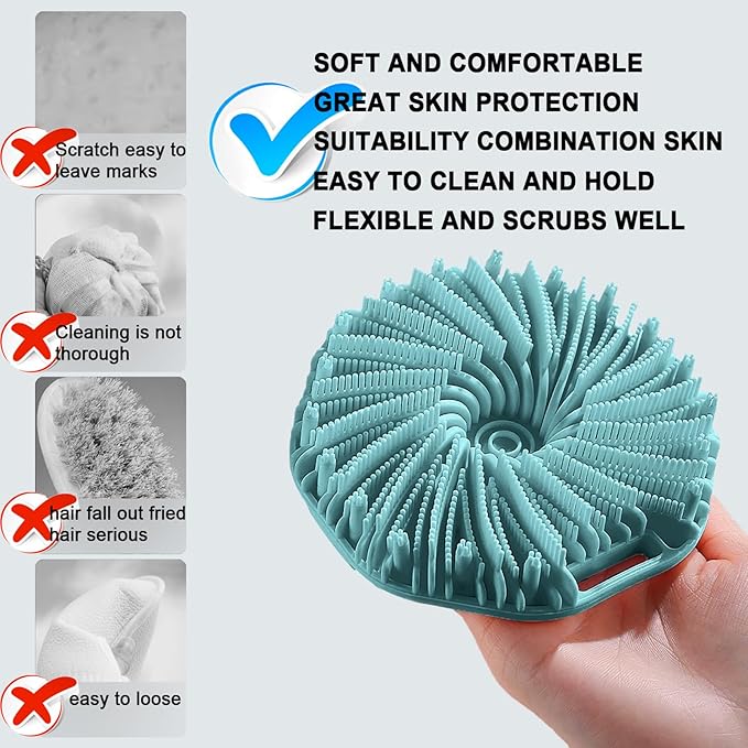 RamPula Silicone Body Scrubber, Silicone Loofah, Quick-Dry Exfoliating Body Brush for Wet or Dry Brushing, More Hygienic Than Traditional Loofah, Medium-Bristle Brush, Eucalyptus Green and Gray
