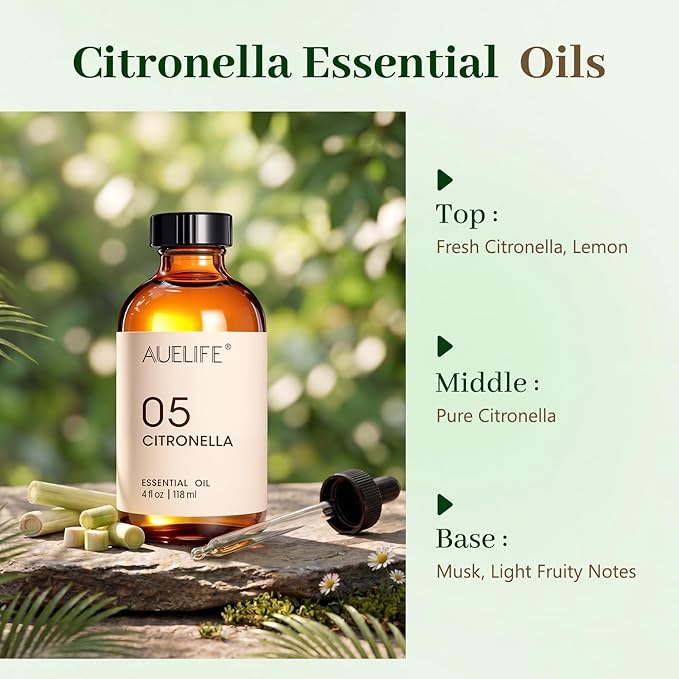 Citronella Essential Oil – 4 Fl Oz Citronella Oil for Homemade Sprays – Citronella Essential Oil for Diffuser for Home, DIY Candle and Soap Making Home Fragrance with Dropper