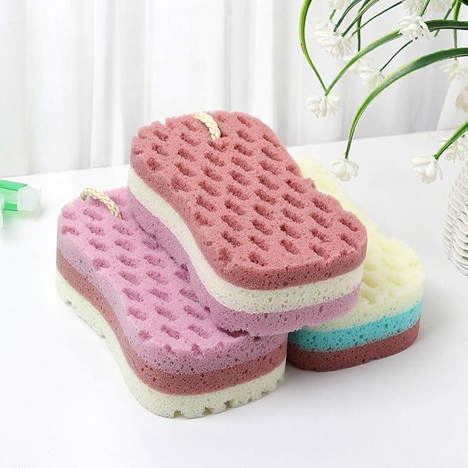 3 Pcs Big Bath Sponge for Women, Men, Sponge Loofah Body Scrubber Shower Sponge for Body Wash Bathroom, 3 Colors & Large Size Bathing Sponge Bathing Accessories(Large Size)