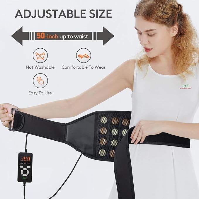 UTK Far Infrared Heating Pad for Back Pain Relief, Hot Enough, Gift for Women Men, Heating Pads for Lower Back, 16 Timers Auto-Off, 20 Natural Jade, 35-55" Adjustable Size