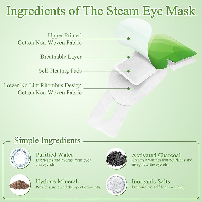 16Packs Steam Eye Mask, Heated Eye Mask for Sleeping, Warm Compress for Eyes, Self Heating Disposal Steam Mask for Home Sleep, Office, Spa, Travel Essentials Mothers Day Gifts (Green Tea)
