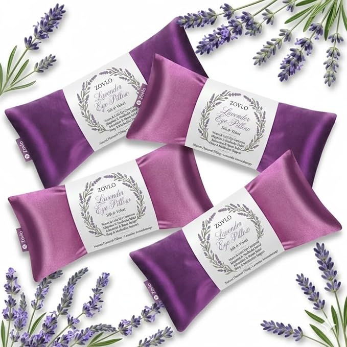 Lavender Eye Pillow for Relaxation & Sleeping – Aromatherapy Eye Pillow with Flax Seed & Lavender, Hot Cold Compress, Lavender Eye Mask, Yoga Eye Pillow Weighted for Migraine Sinus Stress Relief