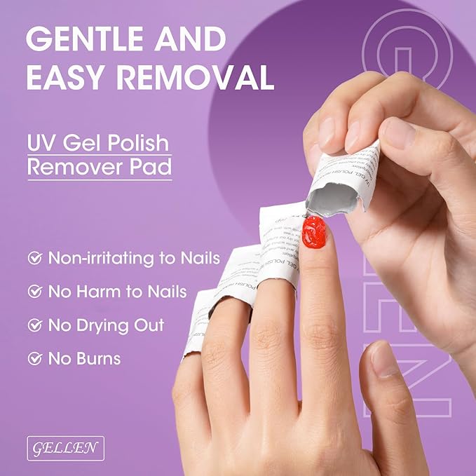 Gellen 100 Pack Nail Cleanser Pads and Polish Remover Pads, Acetone Nail Polish Remover Pads, Alcohol Wipes for Nails, Quick & Easy Removal, Individually Wrapped Travel Set for Perfect Nail Art