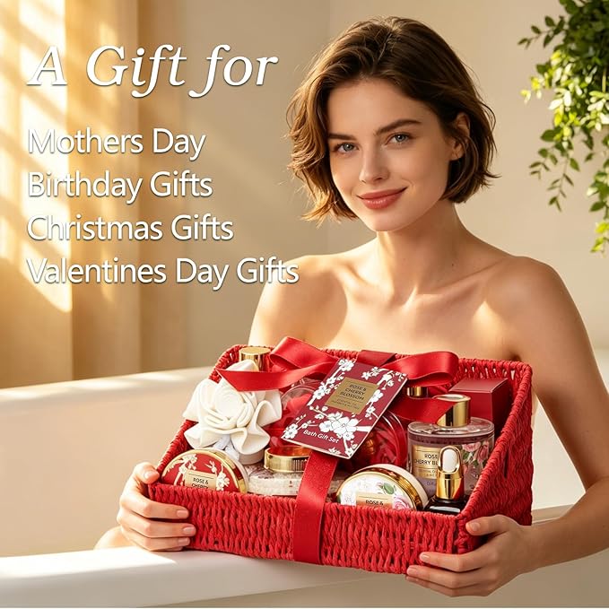 25Pcs Mothers Day Gift Basket for Women, Gifts for Women - Luxurious Rose Bath and Body Spa Gift Basket for Women, Skin Care Set for Women | Spa Kit, Gifts Set for Birthday, Christmas, Valentines Day