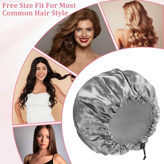 1 Pc Reusable Shower Cap for Women, Grey Double Layer PEVA Lined Waterproof Bath Caps with Adjustable Drawstring, Hair Cap for Short Hair (Spa & Home Use)