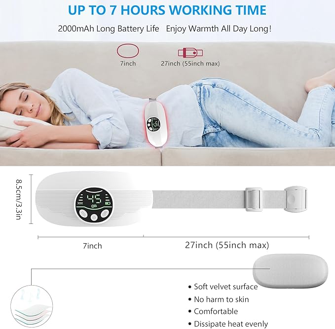 HOTBAG Heating Pad for Period Cramps Portable Cordless 3S Fast Period Heating Pad Cramp Relief with 3 Heat Levels and 3 Massage Modes Menstrual Electric Waist Wrap Belt for Pain Relief Gifts for Her