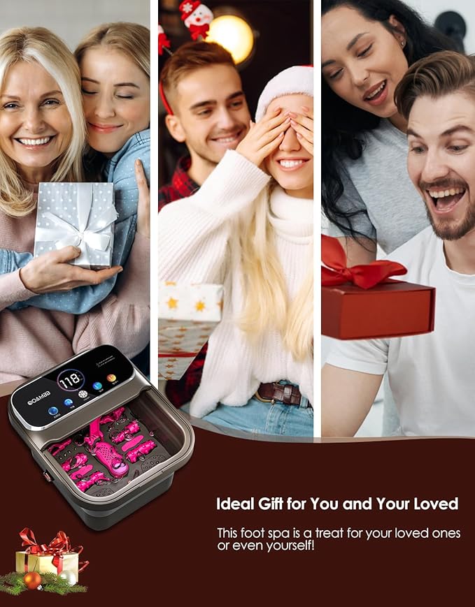 OOAMBB Collapsible Foot Spa with Heat, Bubble,Temp Control,Remote Control, Color Touch Screen Foot Bath Massager with 6 Massage Rollers,Foot Soaking Tub (Deep Grey+Green)