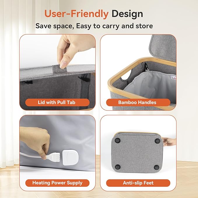 Towel Warmer & Laundry Basket 2-in-1, Foldable Towel Warmer for Bathroom with Removable Heating Bag, 20/40/60Mins Fast Heating, Auto Shut-Off, Fits 3 Large Towels Blankets, Ideal Xmas Gift
