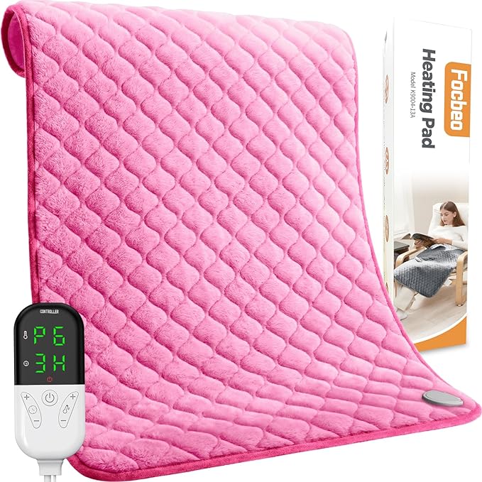King Size Heating Pad for Back Pain 32"x24" Extra Large Electric Heating Pad for Period Cramps Relief & Body Neck Shoulder Auto Shut Off Heat Pad Temperature Settings Machine Washable Pink