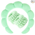 Zkptops Spa Headband for Washing Face Wristband Set Sponge Makeup Skincare Terry Cloth Bubble Soft Get Ready Hairband for Women Girl Puffy Padded Headwear Non Slip Thick Hair Accessory(Light Green)