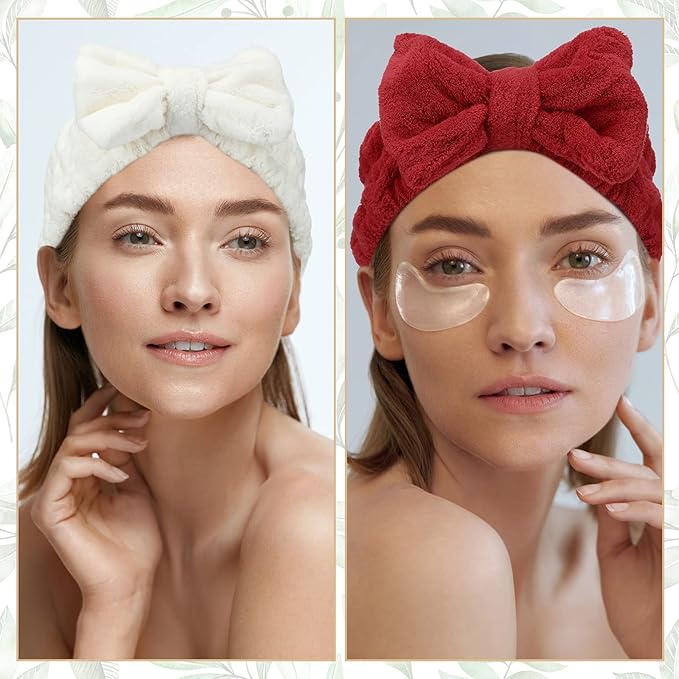 3 Pieces Towel Headbands for Women Makeup Headband for Washing Face Makeup Spa Headband, Microfiber Bowtie Shower Headband for Women(Red, Black, White)