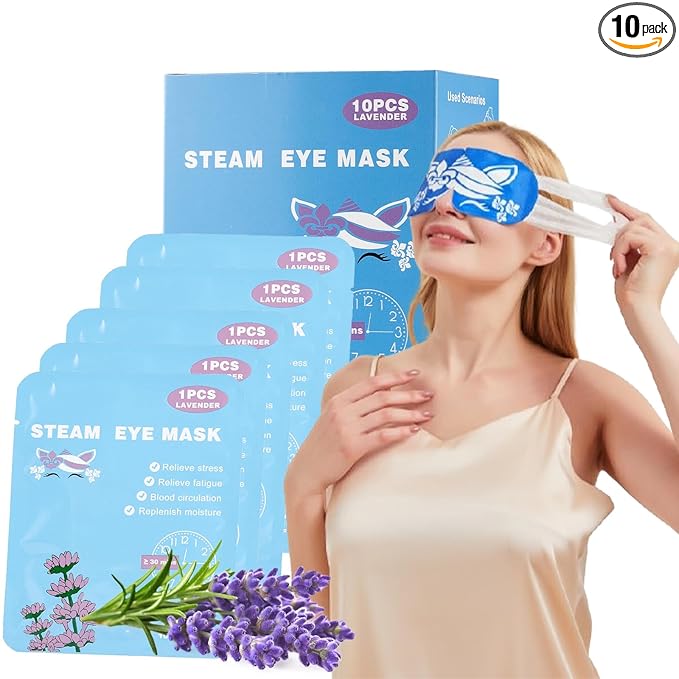 steam Eye mask for Dry Eyes,self-Heating Eye mask for Sleeping,SPA,Relief Stress and Eye Fatigue (10 pcs, Lavender)
